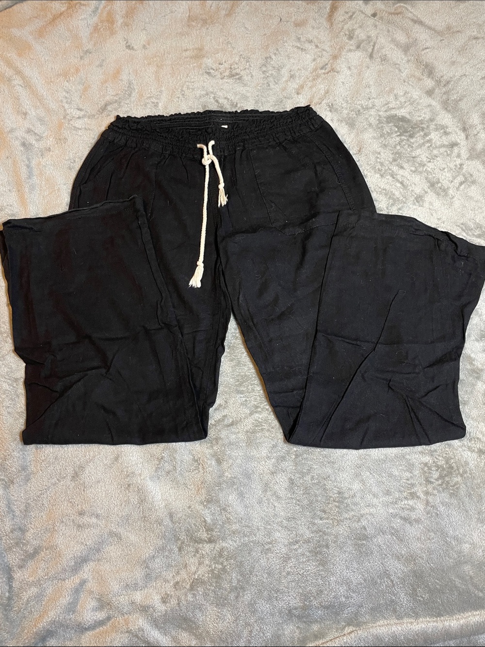 April Kiss Black Linen Blend Drawstring Pants